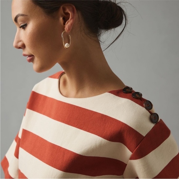 Anthropologie Sunday in Brooklyn Structured Boxy Tee Top Striped Medium - Picture 3 of 14